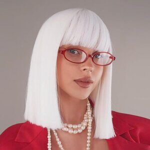 White Short Bob Wig with Bangs, 12" Heat Resistant Synthetic Hair for Cosplay